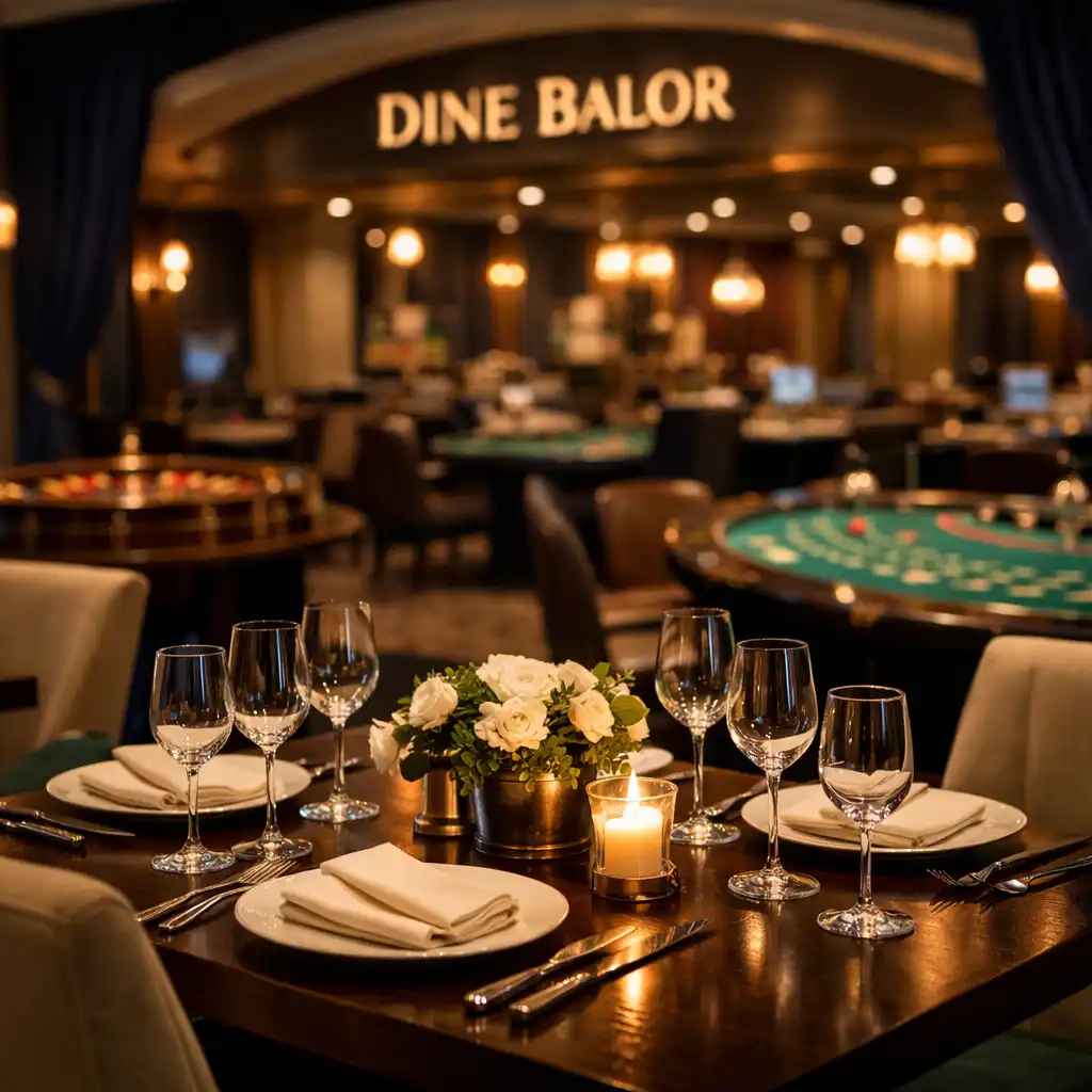 Wnętrze restauracji Dine Balor z widokiem na prawdziwe stoły do gry
